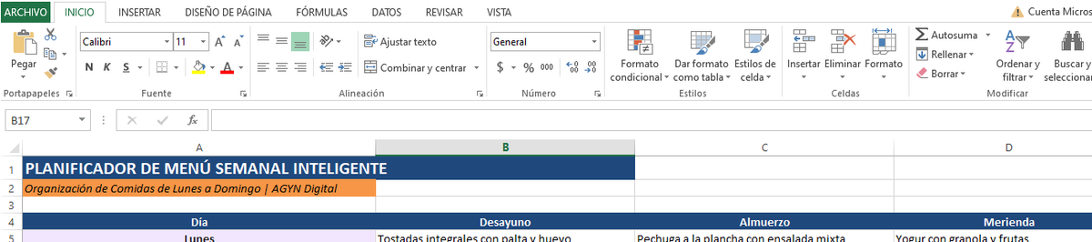 Planificador de Menu semanal.