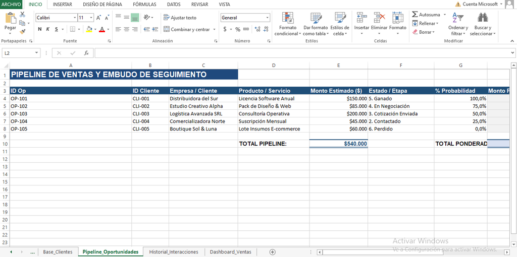 CRM de Ventas en Excel — Organizá clientes y cerrá más ventas