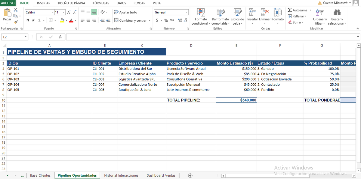 CRM de Ventas en Excel — Organizá clientes y cerrá más ventas